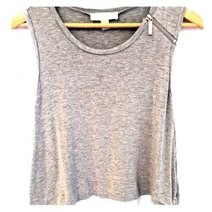 Grey with fashion zipper on shoulder top